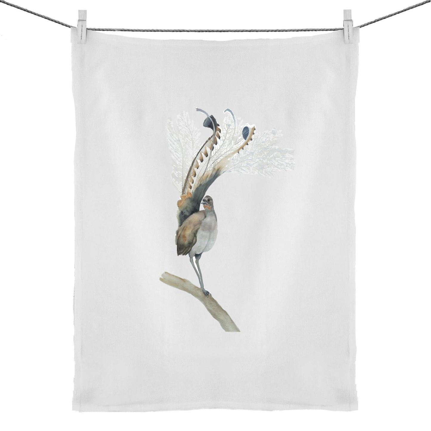 Linen and Cotton Tea Towel - Lyrebird