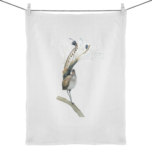 Linen and Cotton Tea Towel - Lyrebird